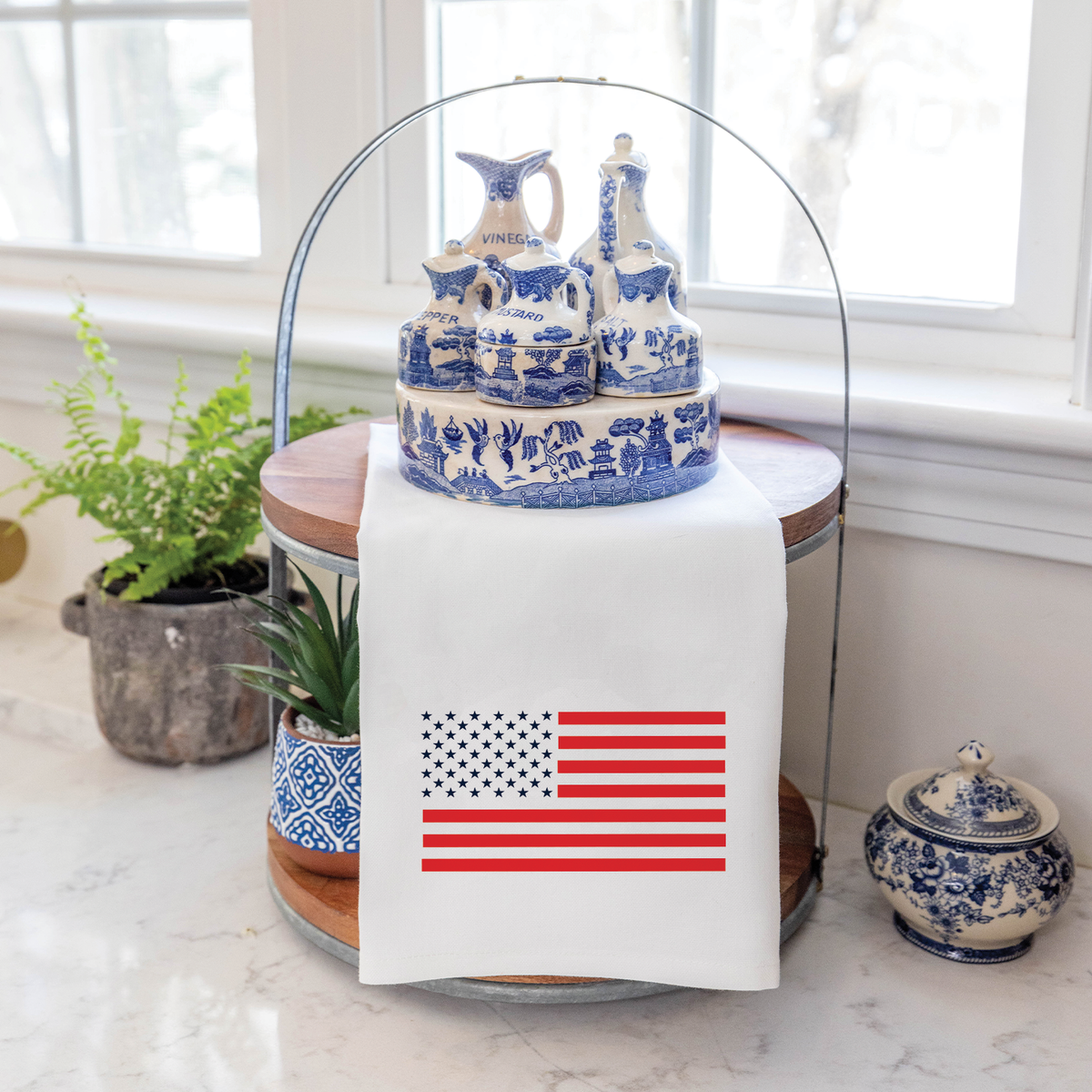 American Flag Rustic Marlin Tea Towel
