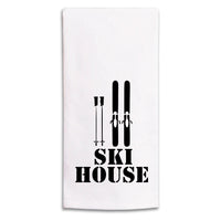 Ski House Black Tea Towel