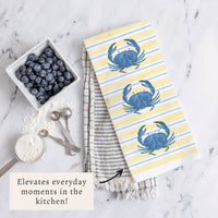 Blue Crab Stripe Tea Towel