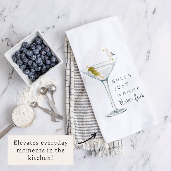 Gulls Just Wanna Have Fun Tea Towel