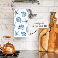 Blue Shell Starfish Pattern Tea Towel