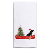 Christmas Dog Canoe Tea Towel