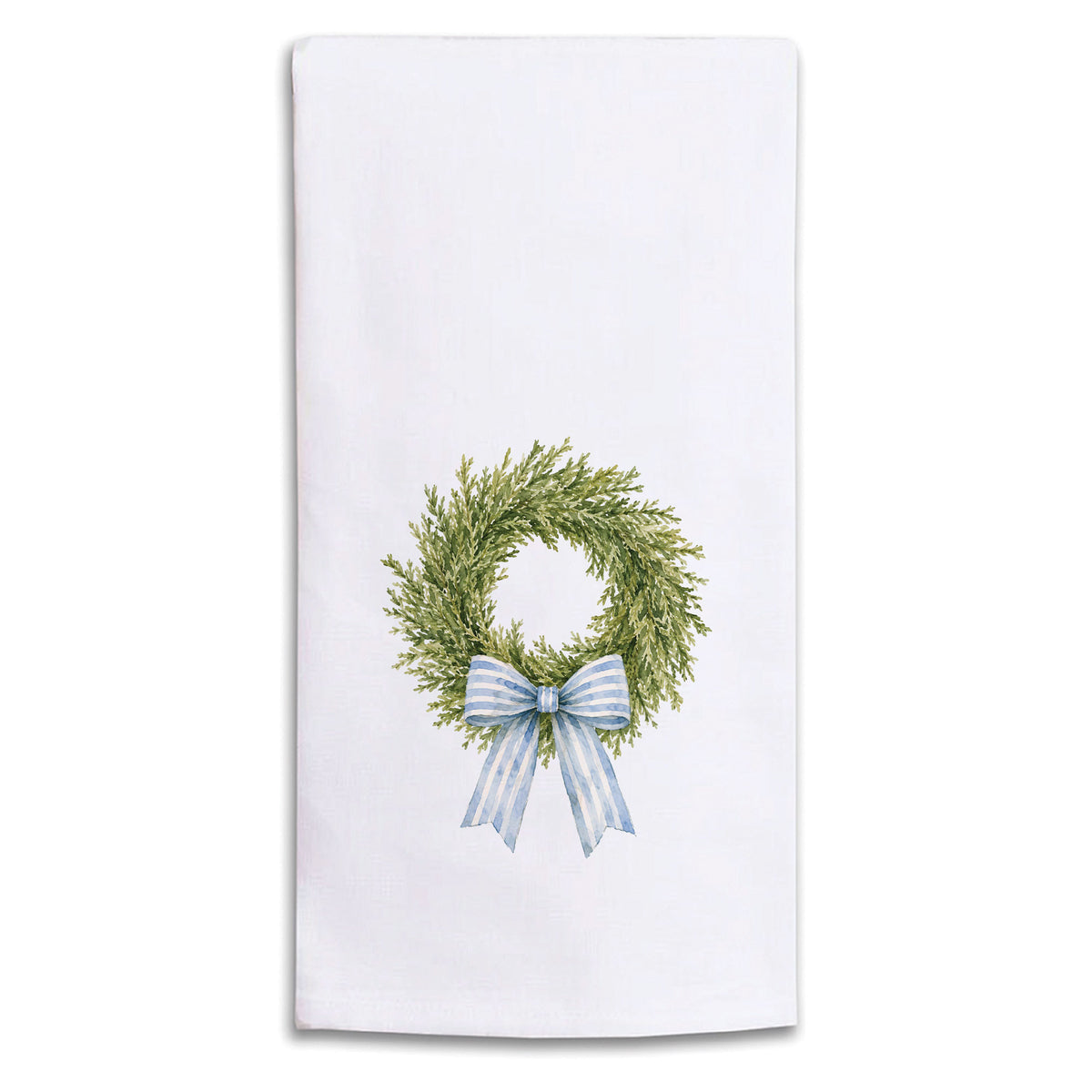 Wreath Blue Ribbon Tea Towel