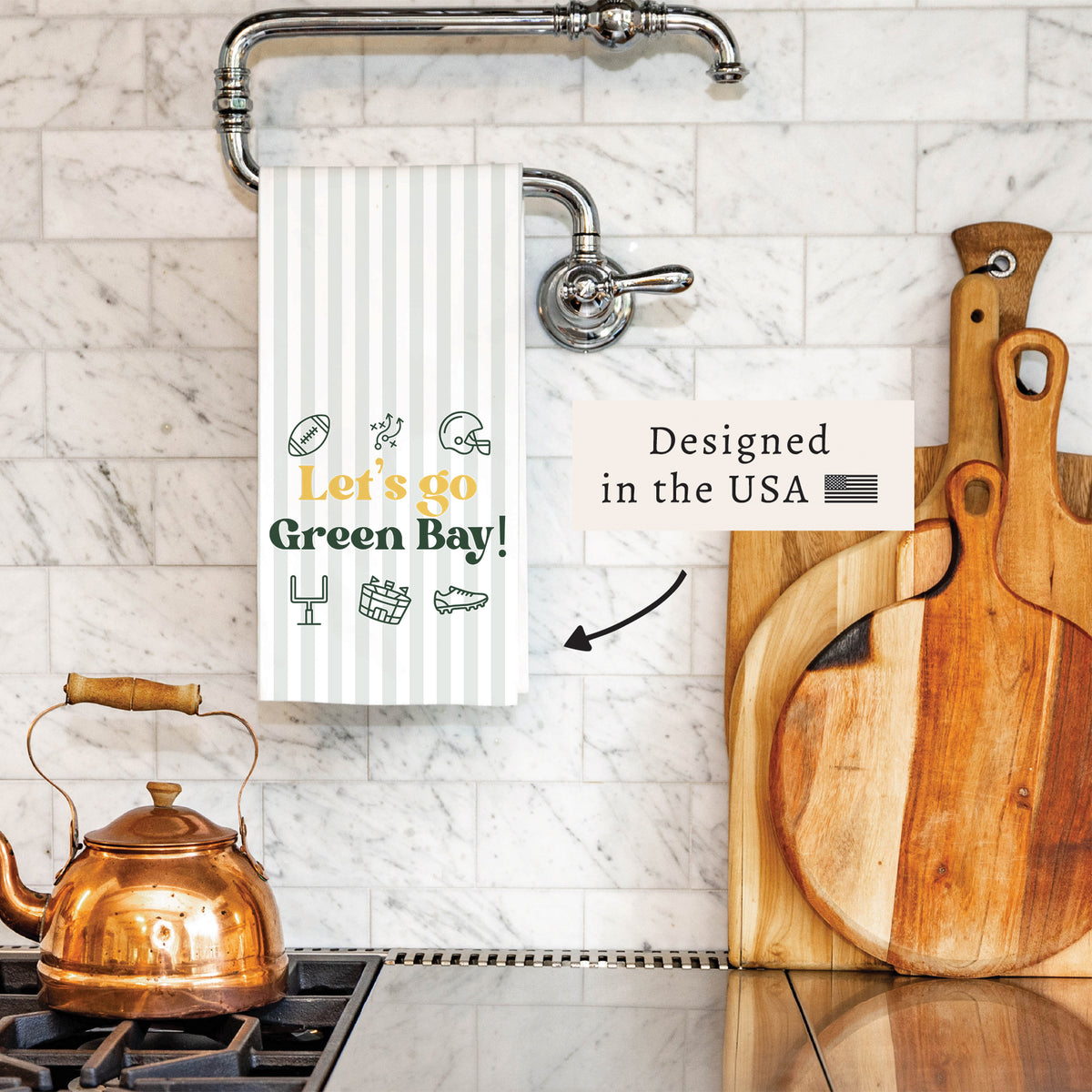 Let’s Go Green Bay Icons Tea Towel