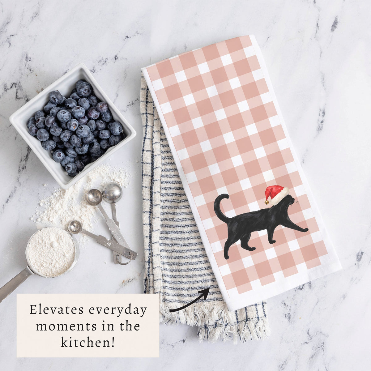 Black Cat Santa Hat Tea Towel