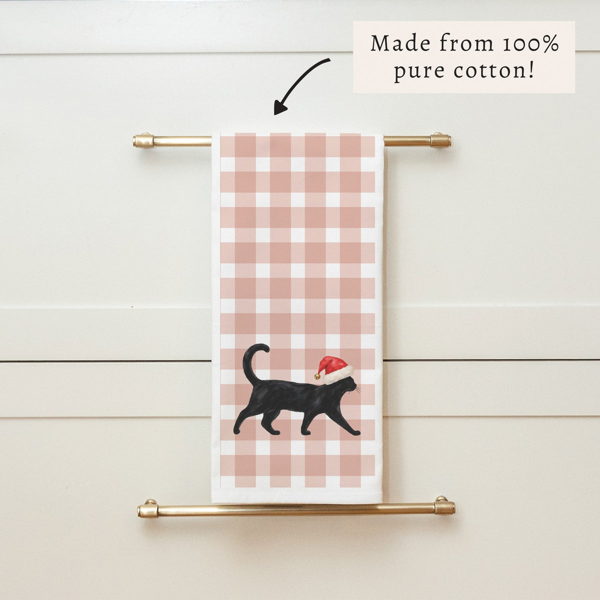 Black Cat Santa Hat Tea Towel