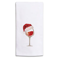 Santa Hat Wine Glass Tea Towel