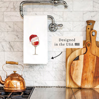 Santa Hat Wine Glass Tea Towel