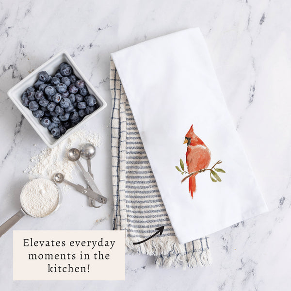 Watercolor Cardinal Tea Towel