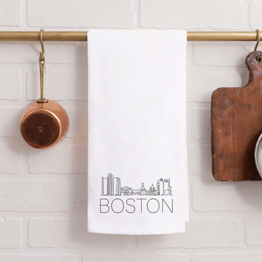 Line Art Boston Skyline Tea Towel