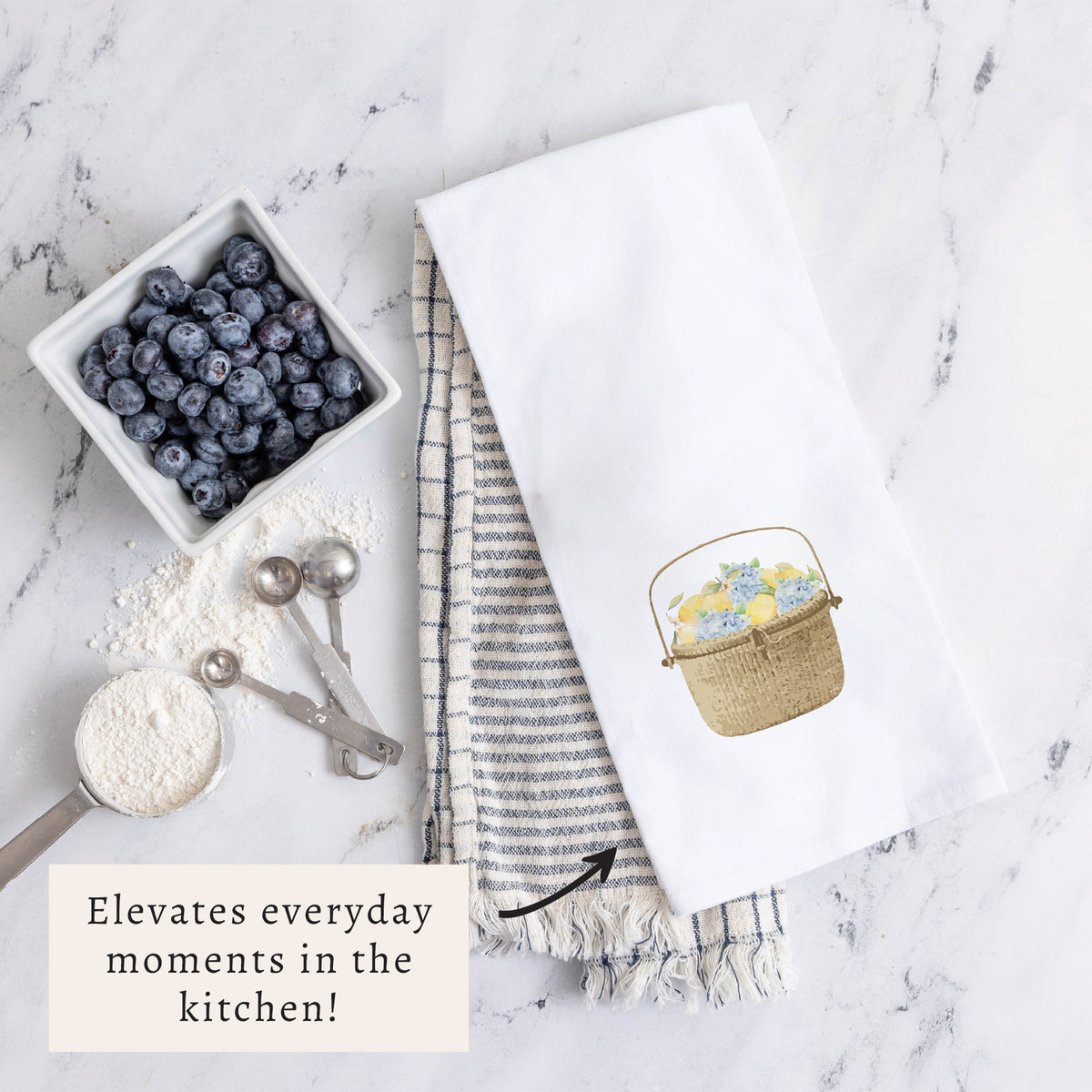 Hydrangea Lemon Basket Tea Towel