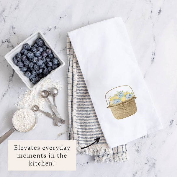 Hydrangea Lemon Basket Tea Towel