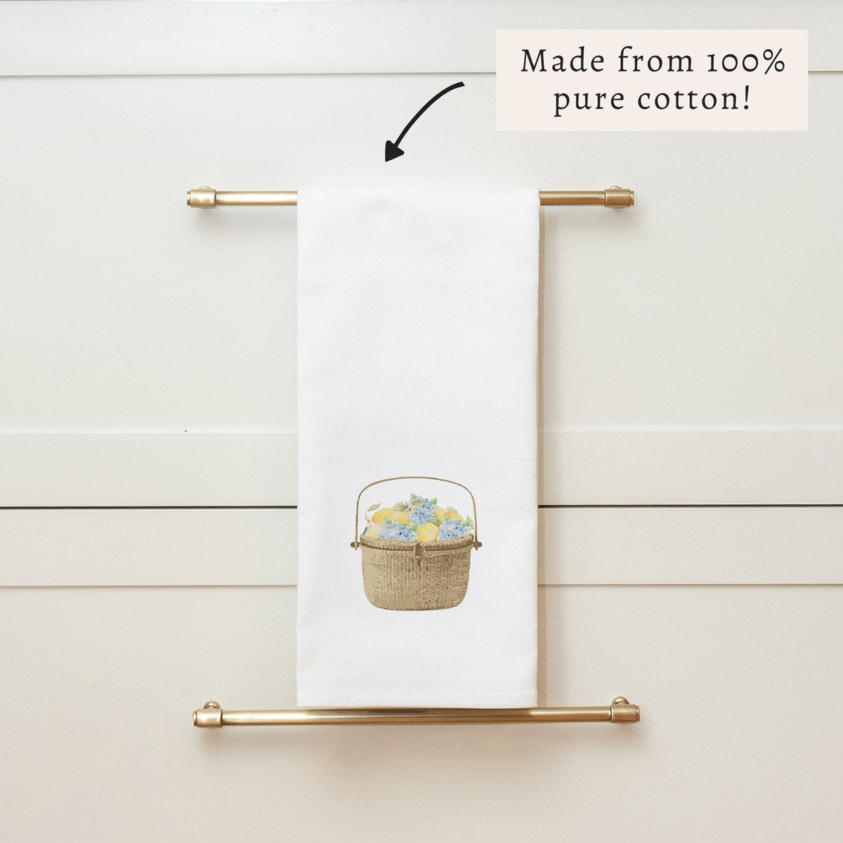Hydrangea Lemon Basket Tea Towel