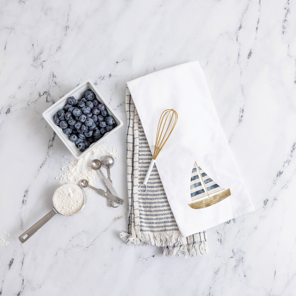 Watercolor Sailboat Rustic Marlin Tea Towel