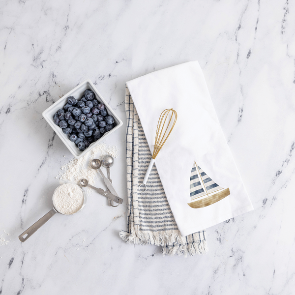Watercolor Sailboat Rustic Marlin Tea Towel