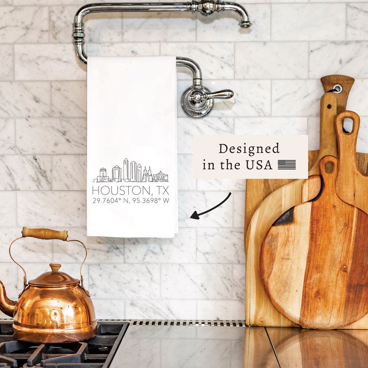 Houston Skyline Line Art Tea Towel