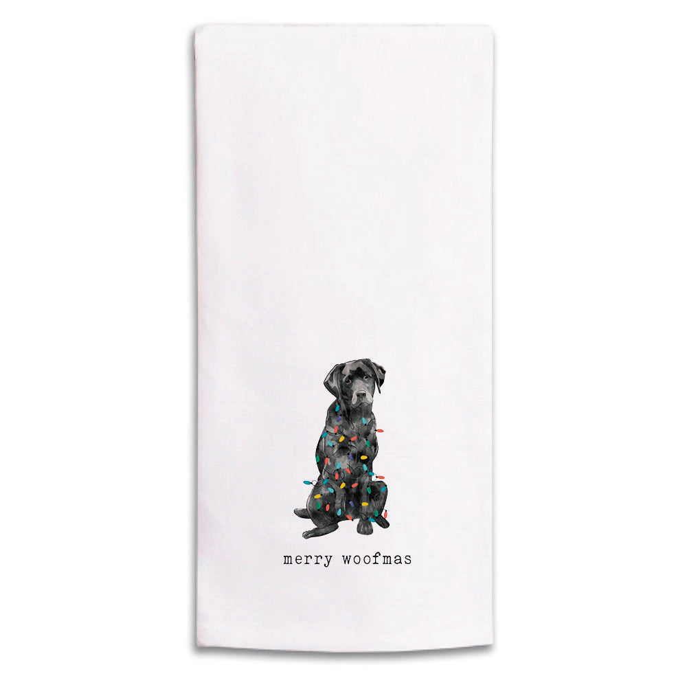 Merry Woofmas Black Lab Tea Towel