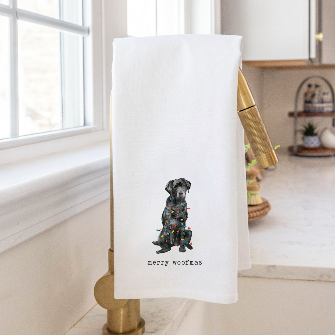 Merry Woofmas Black Lab Tea Towel