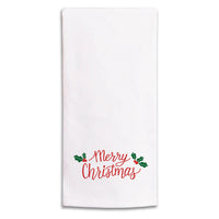 Merry Christmas Holly Leaves Tea Towel