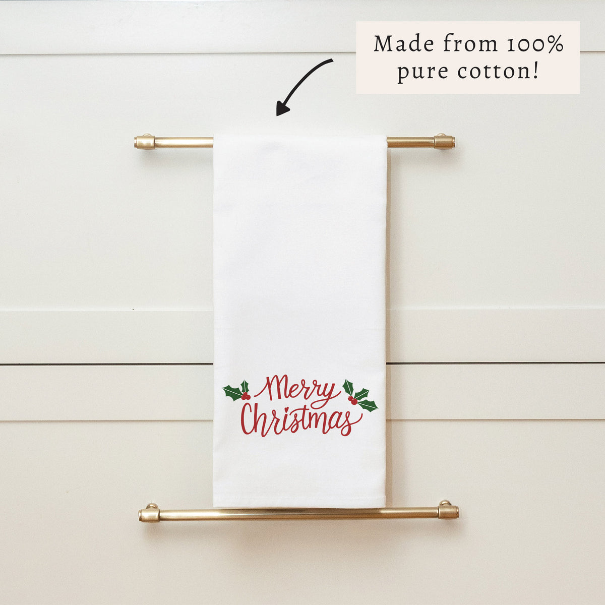 Merry Christmas Holly Tea Towel