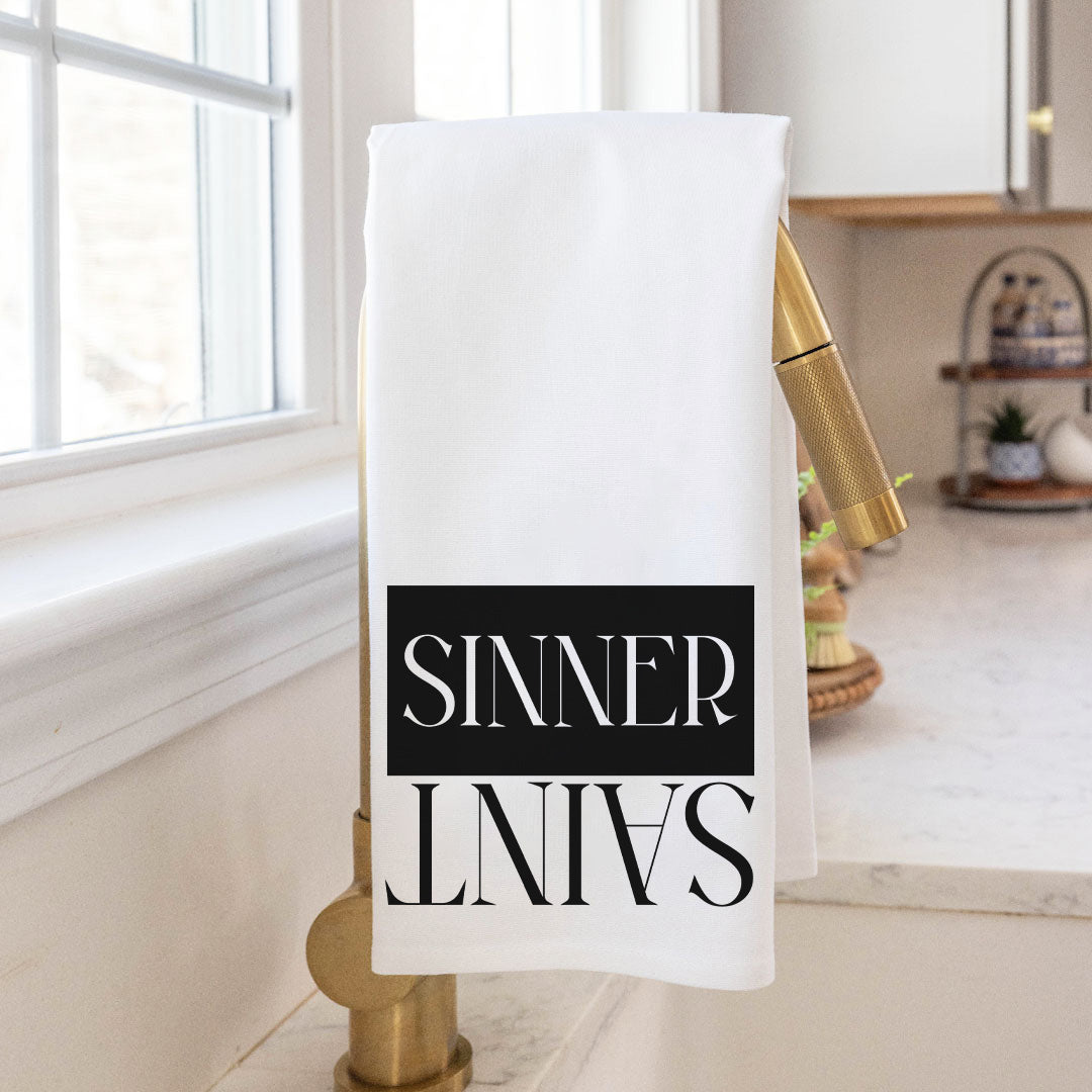 Secret Lives Sinner or Saint Tea Towel