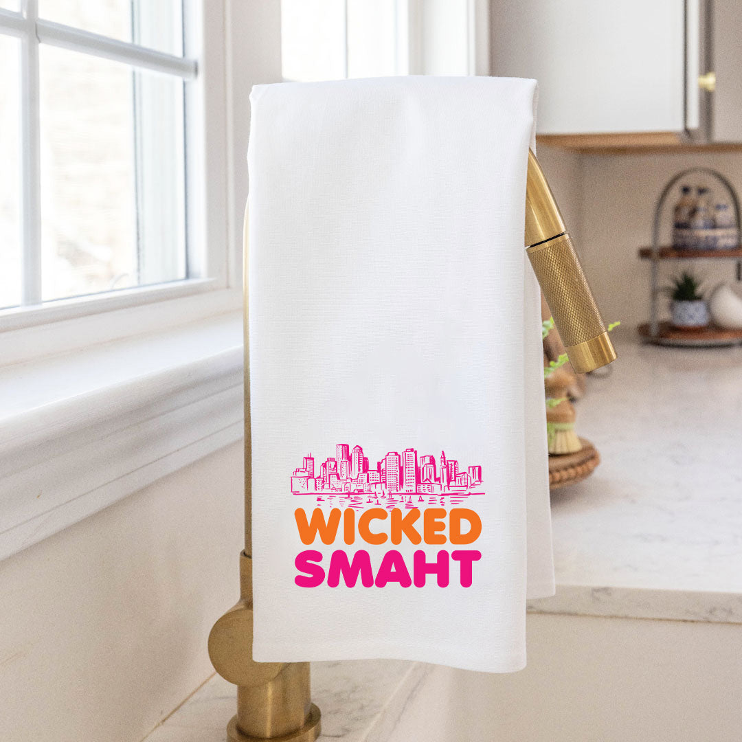 Wicked Smart Boston Orange and Pink Tea Towel