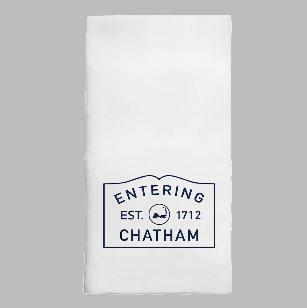 Entering Cape Cod White/Navy Tea Towel