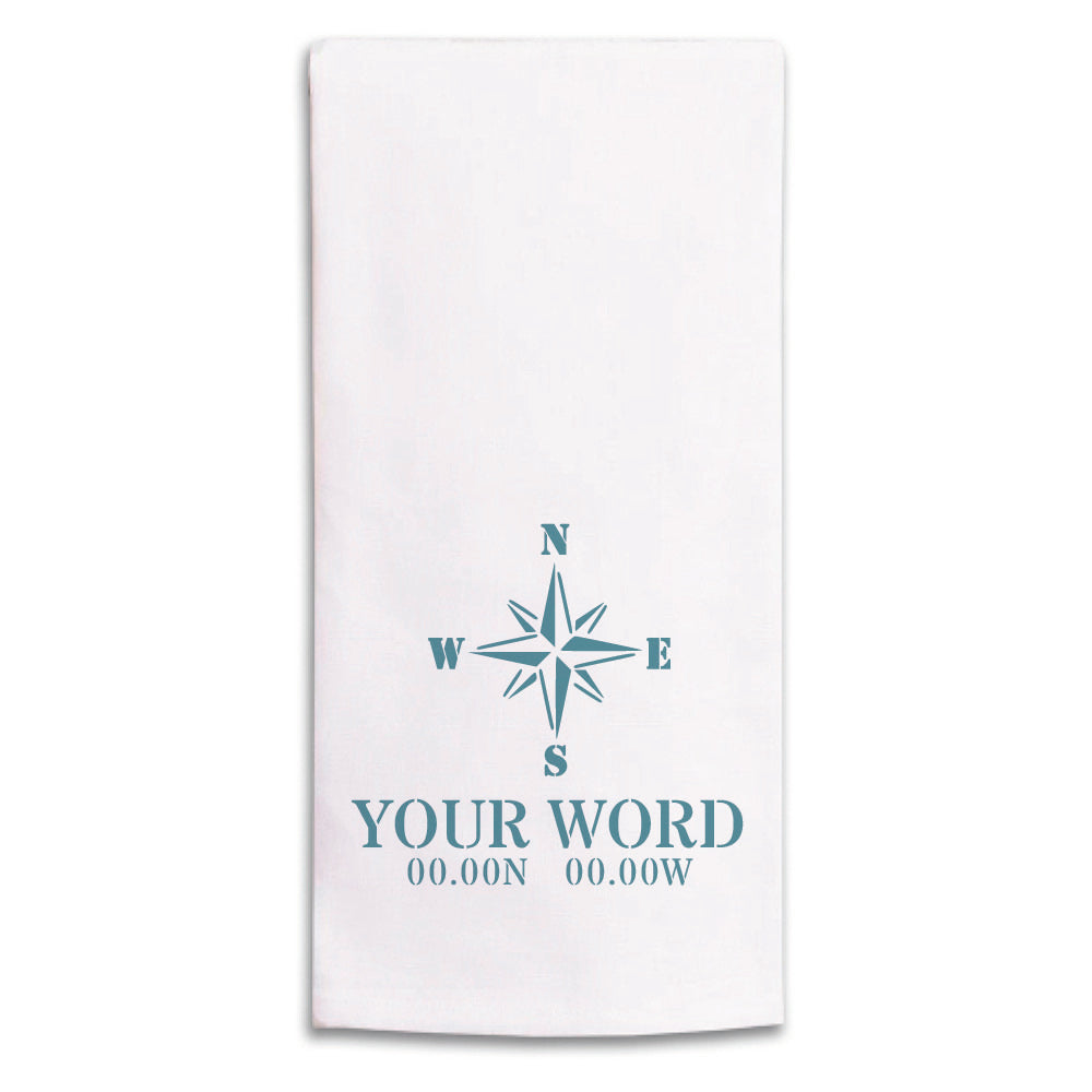 Compass Coordinates Personalized Tea Towel