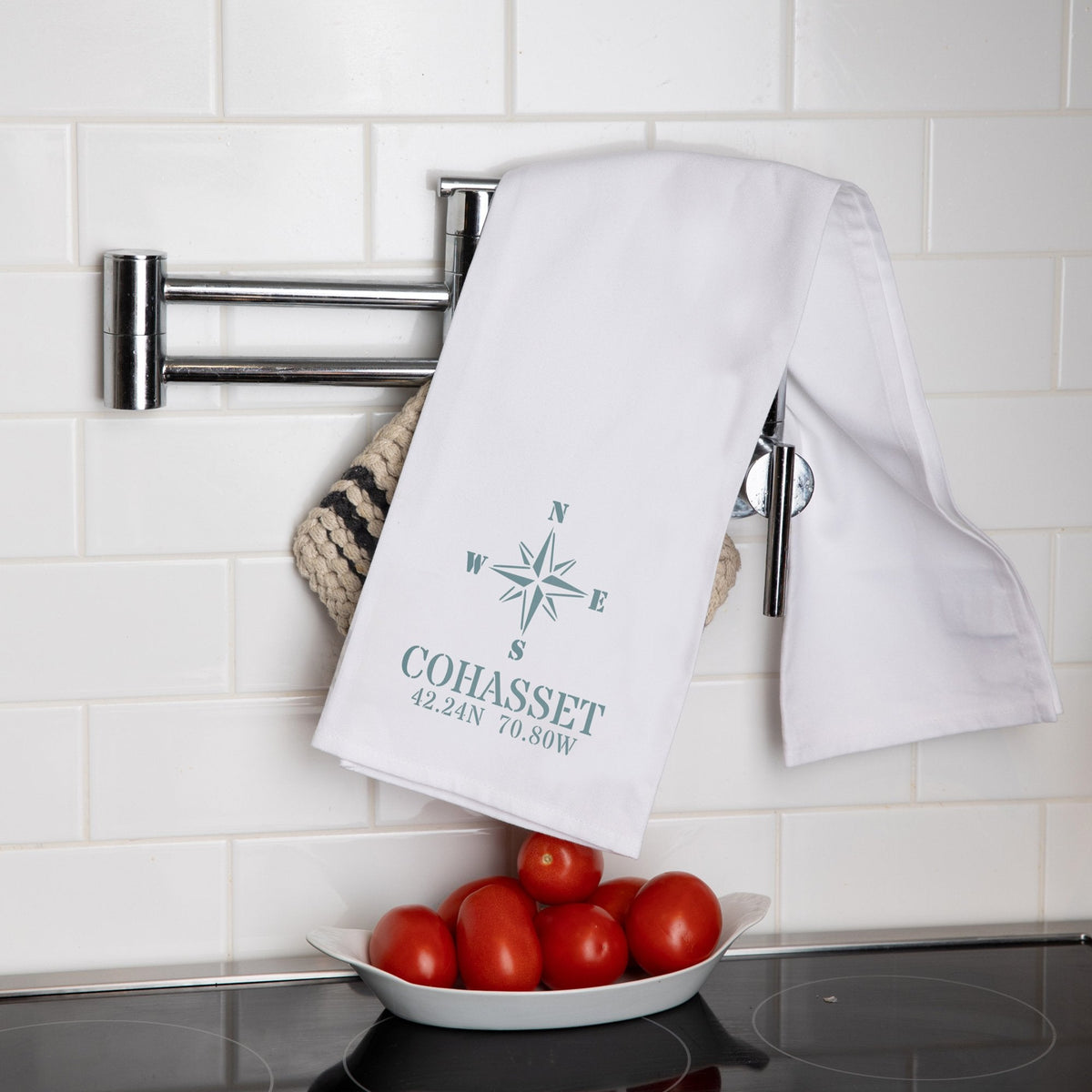 Compass Coordinates Personalized Tea Towel