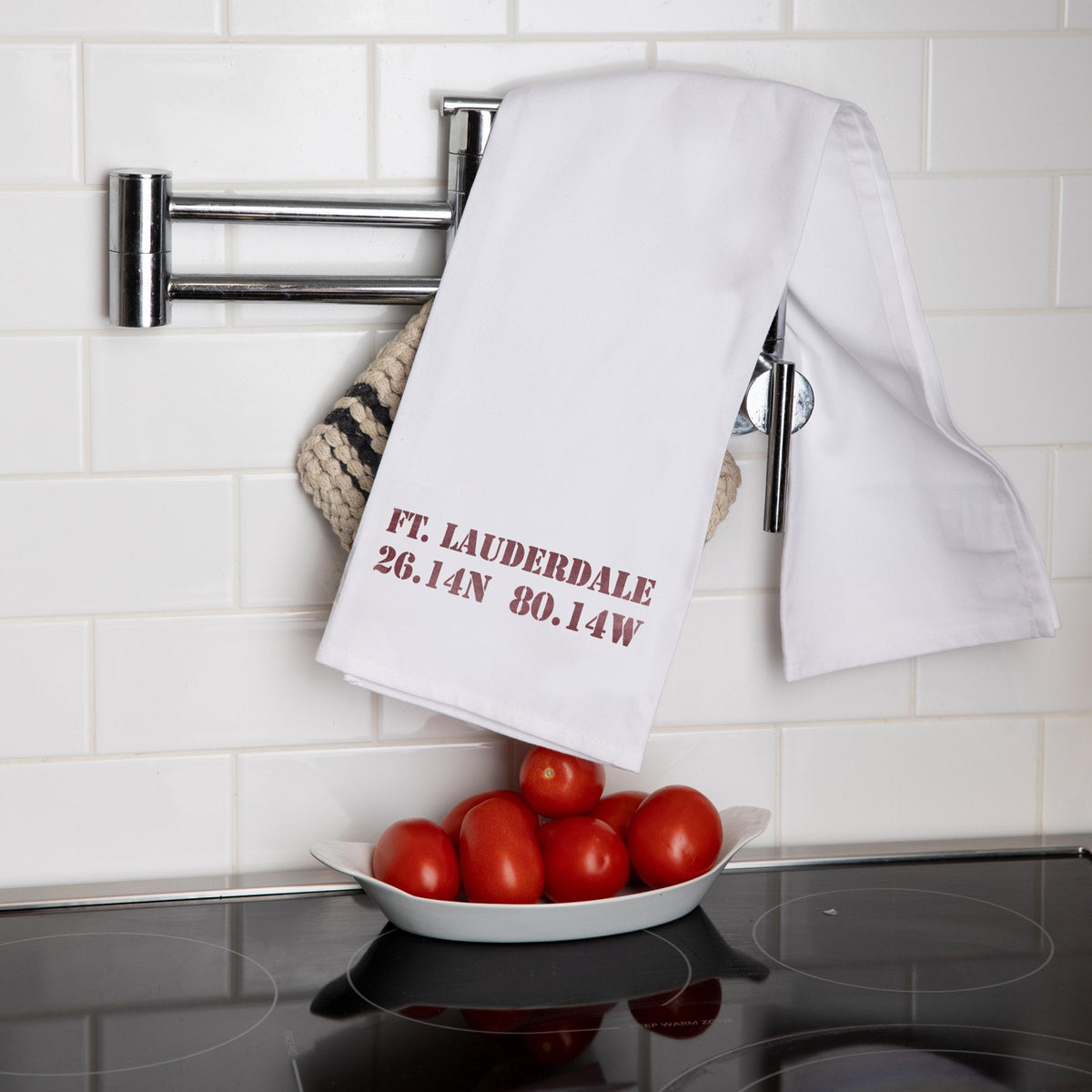 Your Word + Coordinates Personalized Tea Towel