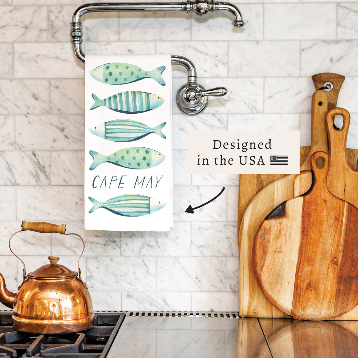 Coastal Fish Personalized Tea Towel