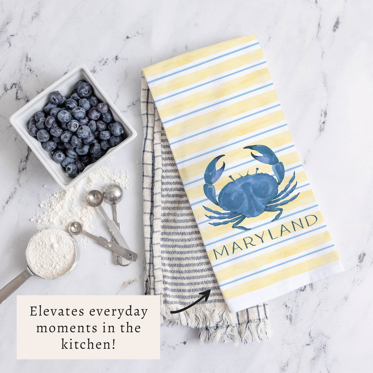 Blue Crab Stripe Personalized Tea Towel