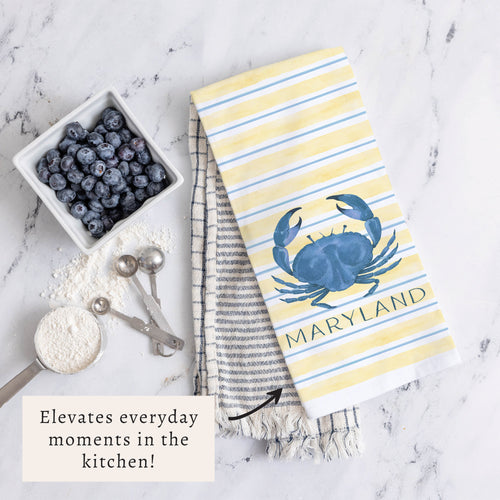 Blue Crab Stripe Personalized Tea Towel