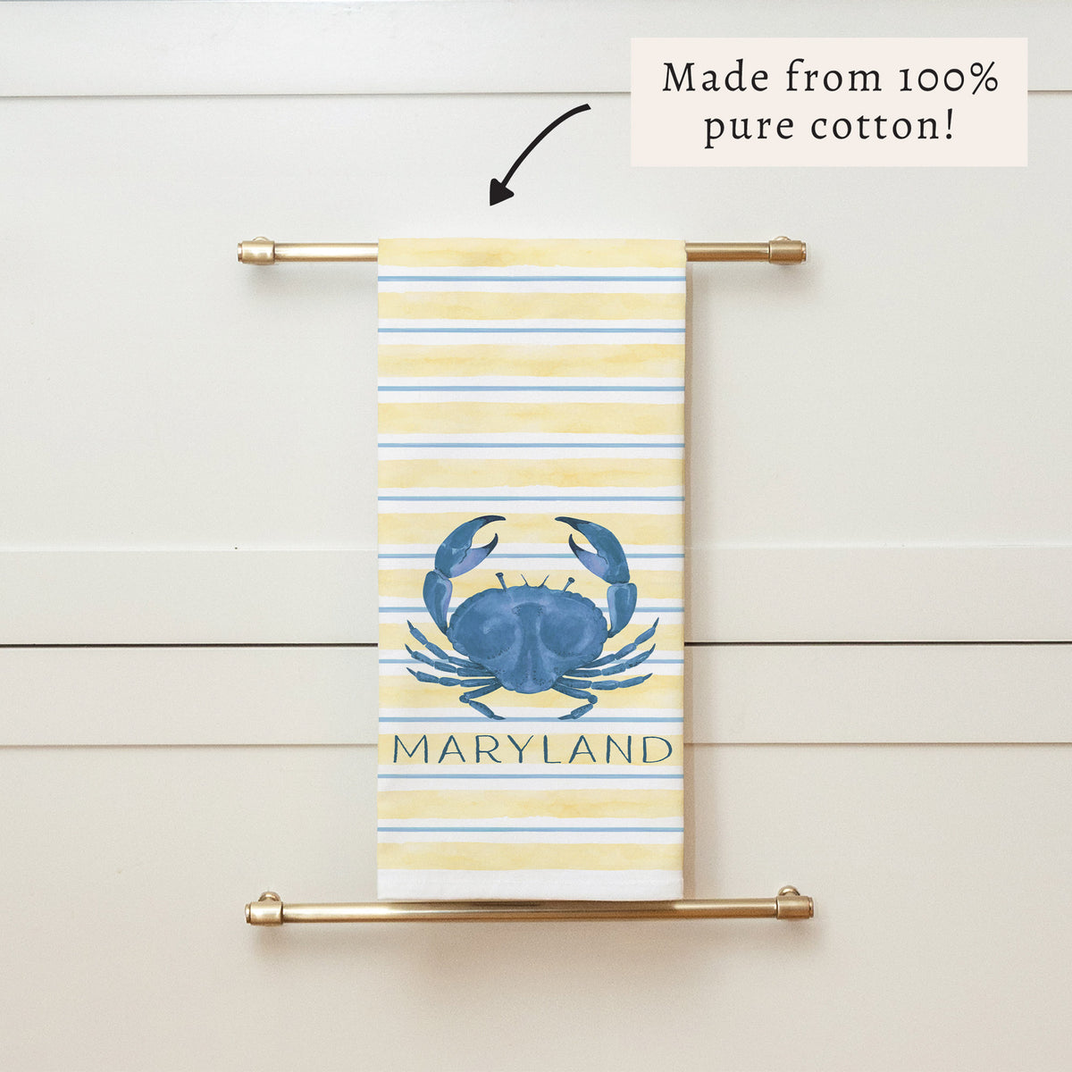 Blue Crab Stripe Personalized Tea Towel