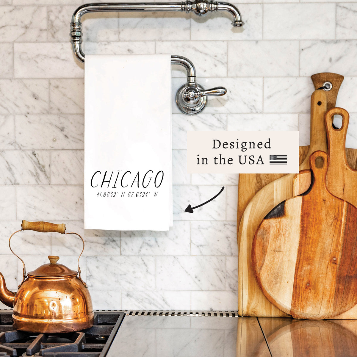 Hometown Coordinates Personalized Tea Towel