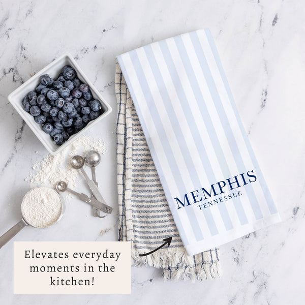 Light Blue Stripe Personalized Tea Towel
