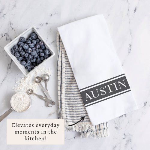Charcoal Stripe Personalized Tea Towel