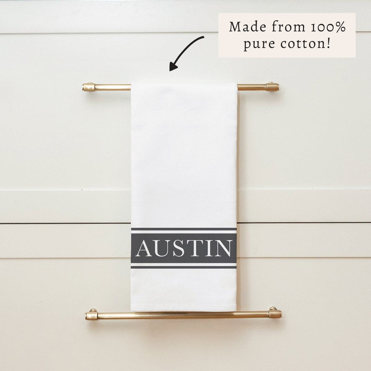 Charcoal Stripe Personalized Tea Towel