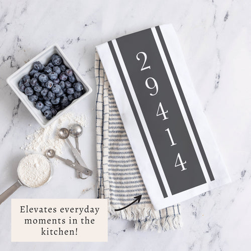 Stripe Zip Code Personalized Tea Towel