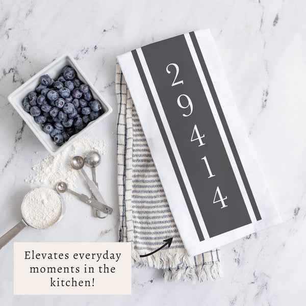 Stripe Zip Code Personalized Tea Towel