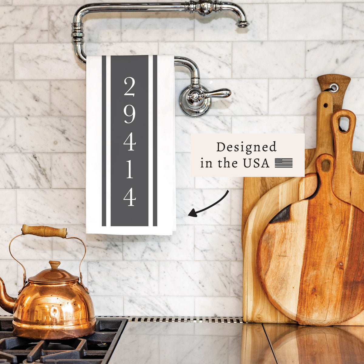 Stripe Zip Code Personalized Tea Towel