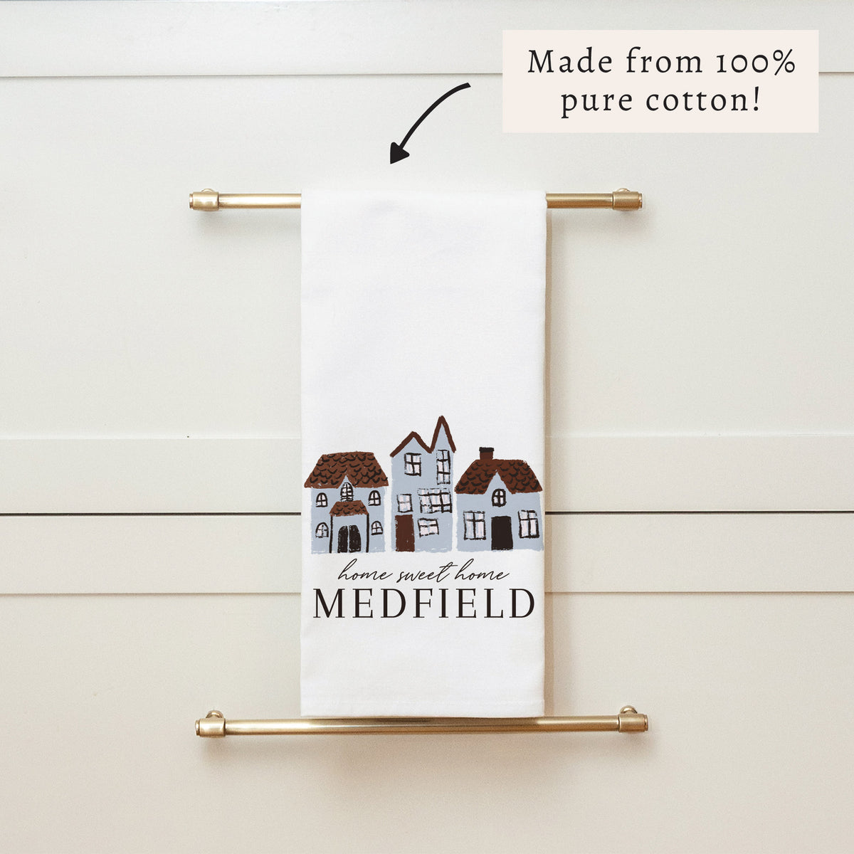 Hometown Village Personalized Tea Towel