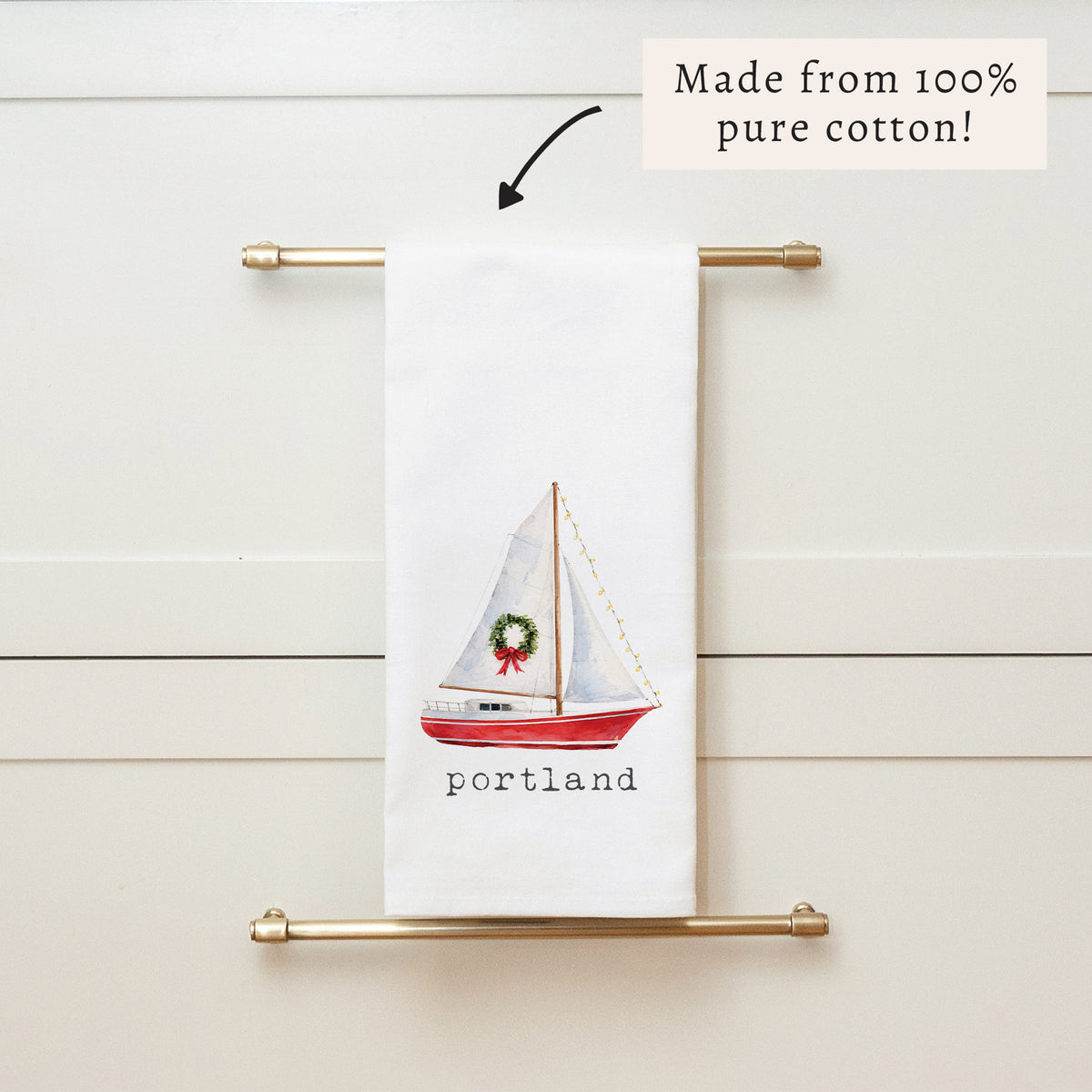 Sailboat Wreath Personalized Tea Towel