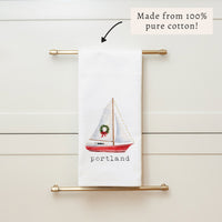 Sailboat Wreath Personalized Tea Towel