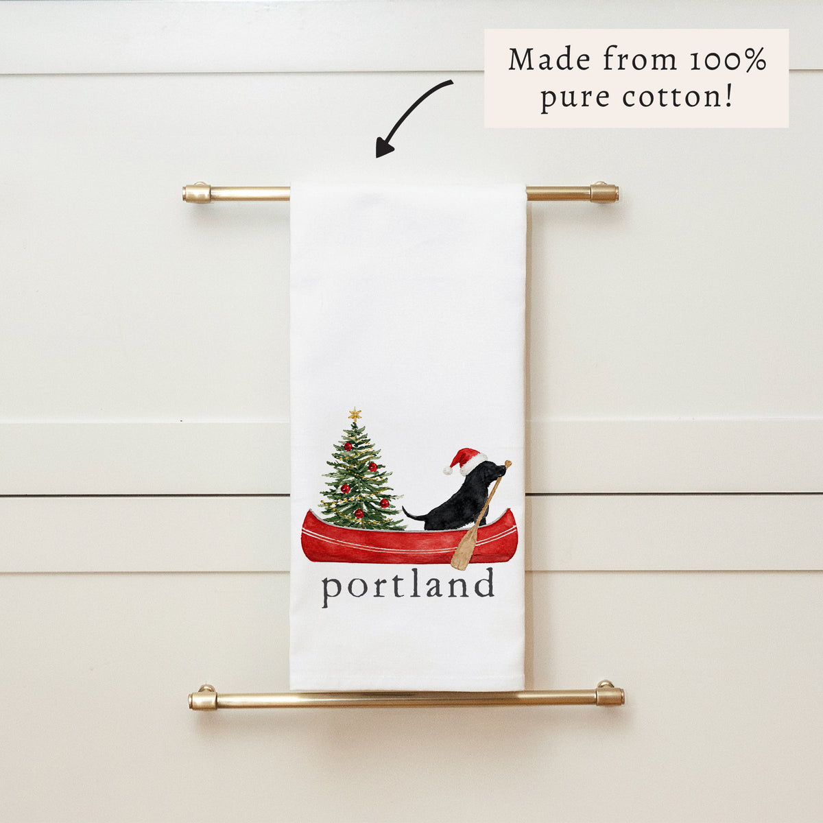 Christmas Dog Canoe Personalized Tea Towel