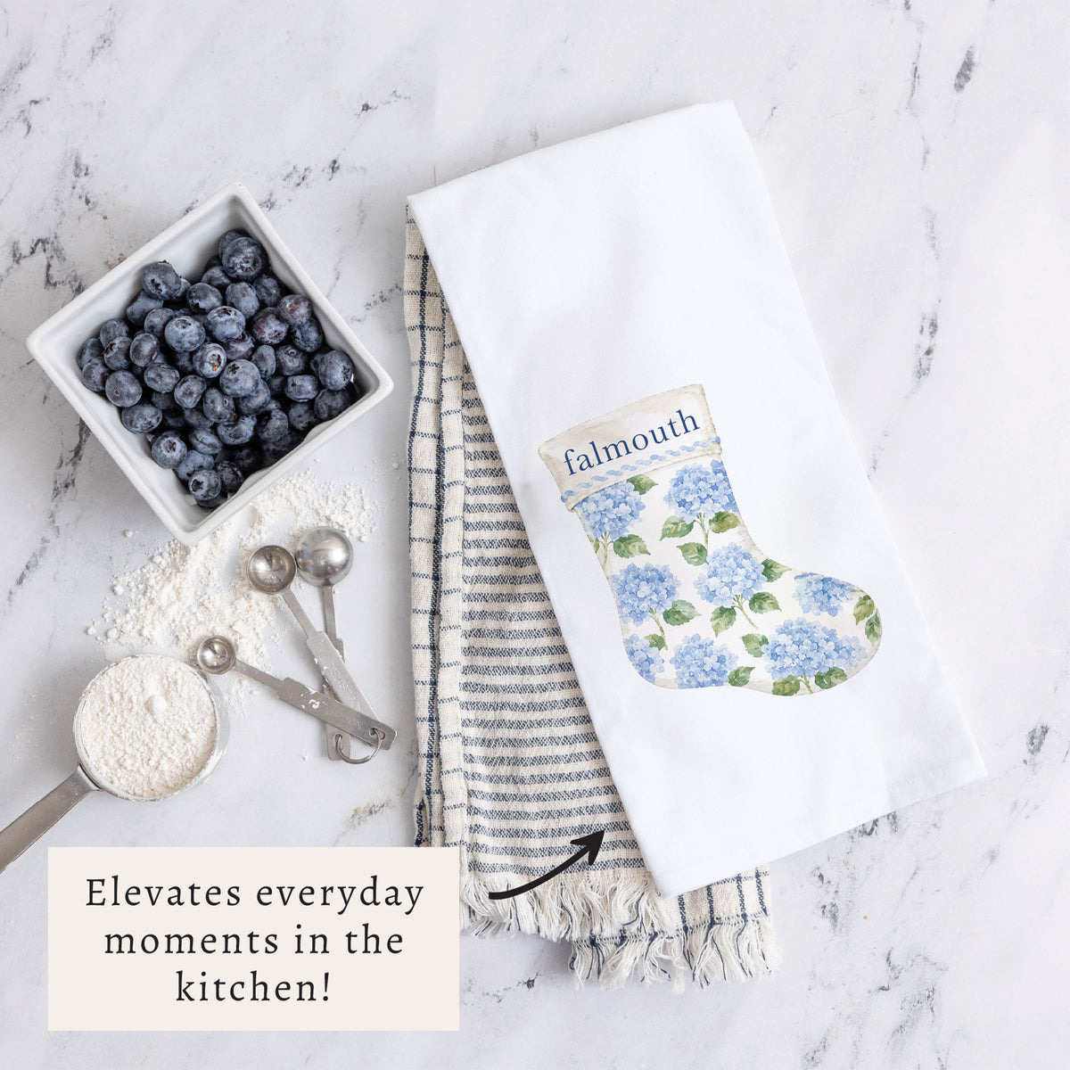 Hydrangea Stocking Personalized Tea Towel
