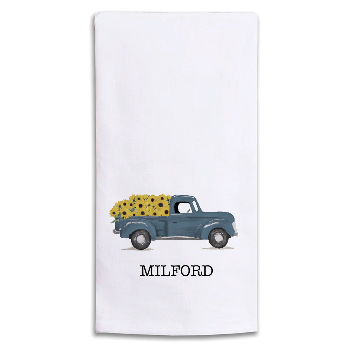 Sunflower Truck Personalized Tea Towel