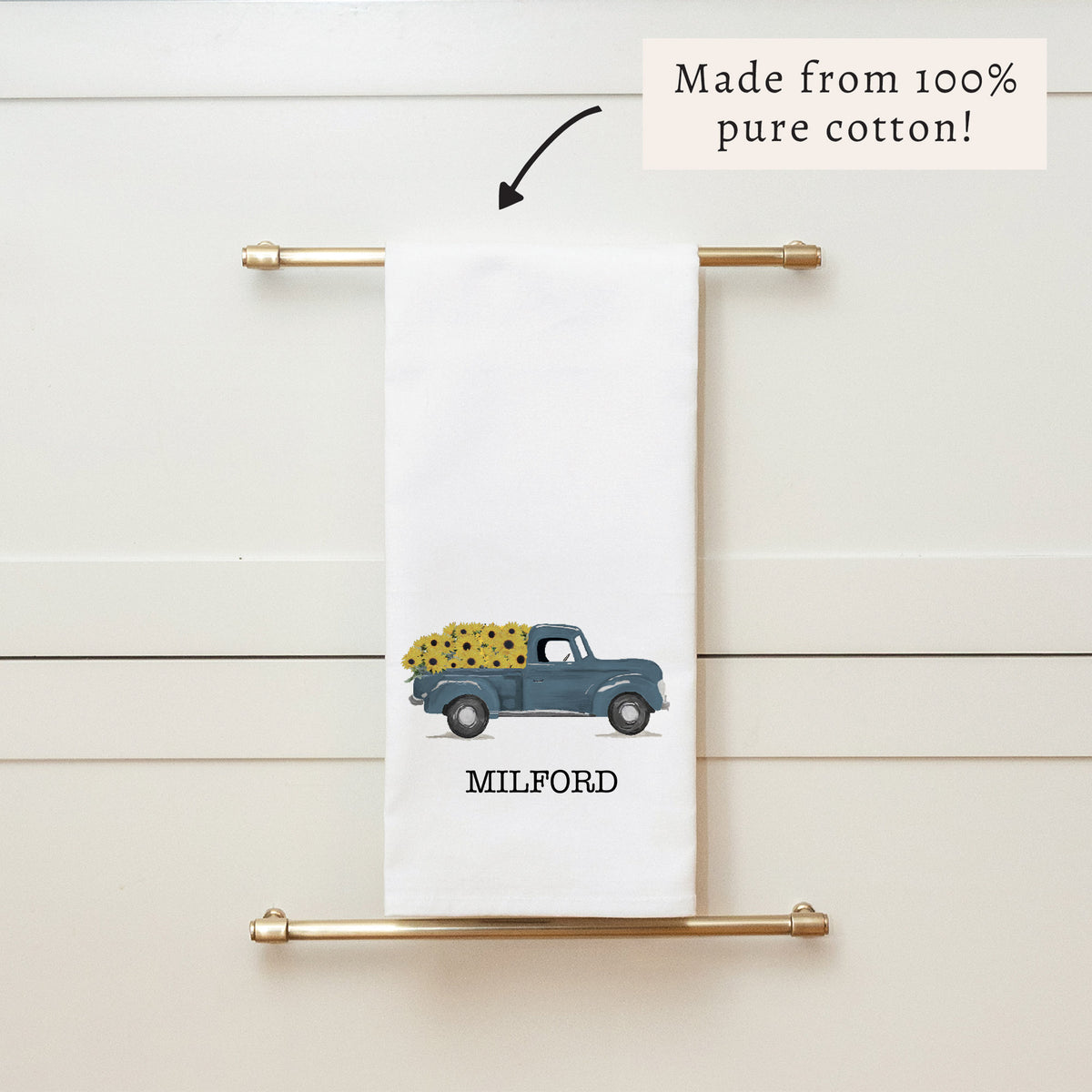 Sunflower Truck Personalized Tea Towel
