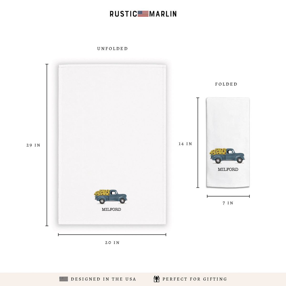 Sunflower Truck Personalized Tea Towel