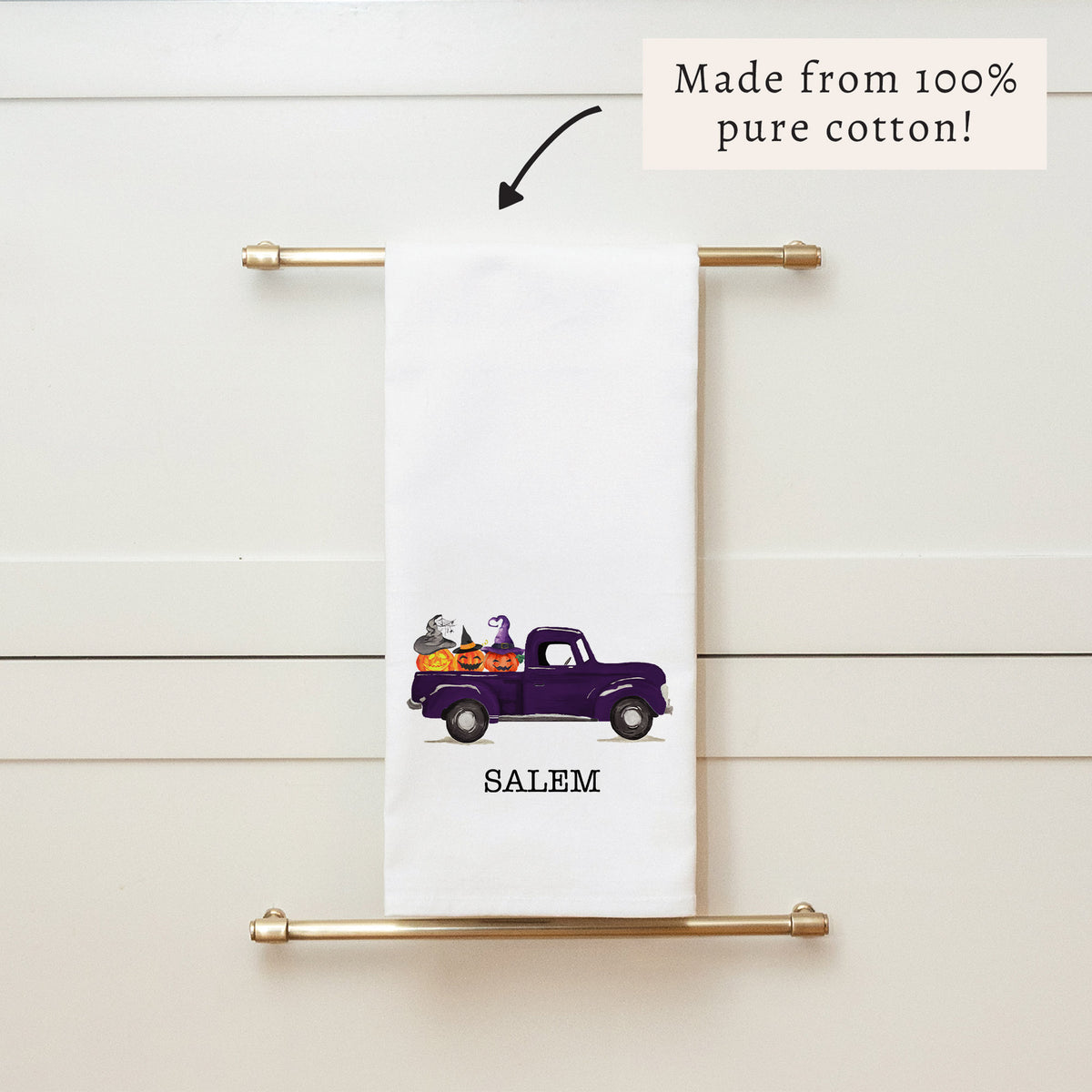 Jack-O-Lantern Truck Personalized Tea Towel